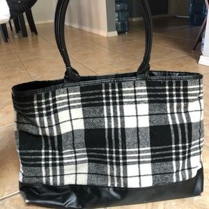 black and white plaid tote